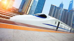 ภาพพื้นหลัง PPT ของรถไฟความเร็วสูงเคลื่อนที่ด้วยความเร็วสูง