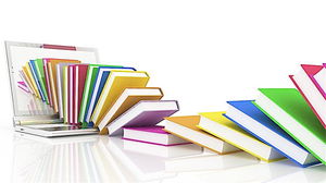 PPT background picture of laptop and books