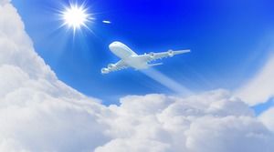Langit biru yang indah dan gambar latar belakang PPT pesawat awan putih