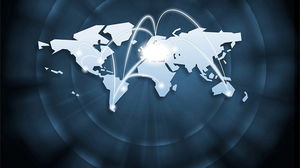 青い世界地図シルエットPPT背景画像