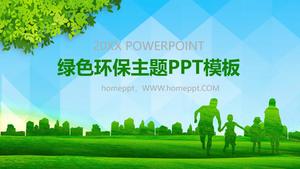 Plantilla PPT de tema de protección ambiental de estilo plano verde bajo