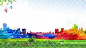 Gambar latar belakang kota render siluet warna PPT