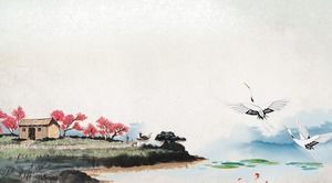 Vier PPT-Hintergrundbilder im chinesischen Stil mit klassischer Tinte