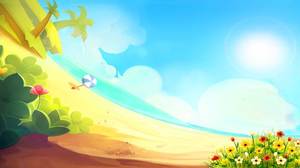 Imagem de fundo dos desenhos animados praia flor PPT
