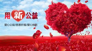 Templat PPT amal dan kesejahteraan masyarakat dengan latar belakang pohon cinta merah