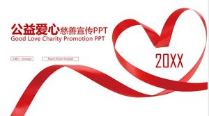 Plantilla de PPT de promoción de caridad de bienestar público de amor con fondo de cinta roja de amor