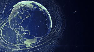 藍色粒子質感地球業務PPT背景圖片