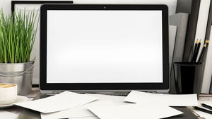 Laptop weißes Papier PPT Hintergrundbild