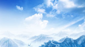 Błękitne niebo i białe chmury Obraz tła Wielkiego Muru PPT