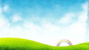 Голубое небо и белые облака трава радуга фоновый рисунок PPT