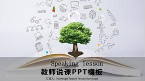 Templat PPT guru yang berbicara di latar belakang hijau buku teks