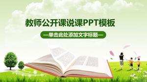 Modello PPT della classe aperta degli insegnanti con il fondo del libro di testo dell'erba