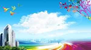 Five fresh blue sky and white clouds PPT background pictures