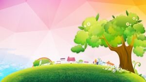 Four cute cartoon green tree grass PPT background pictures