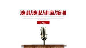 Simple presentation desk microphone background speech presentation PPT template