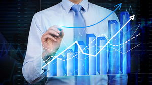 PPT background picture of business character and data chart