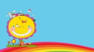 Zwei niedliche Cartoon-Regenbogen-PPT-Hintergrundbilder