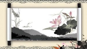 Cinque immagini di sfondo in PPT classica in stile cinese con inchiostro a bobina