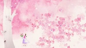 Două imagini frumoase pictate manual de roz de cireș cu flori de cireș PPT