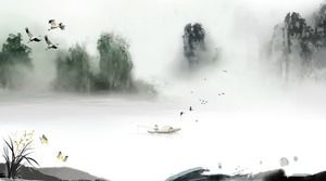 Seis imágenes de fondo PPT de estilo chino de paisaje de tinta para descarga gratuita