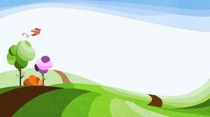 Two blue sky and white cloud grass cartoon PPT background pictures