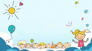 Three cute children cartoon PowerPoint background pictures