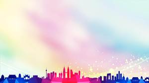 Colorful low-level city silhouette PPT background picture