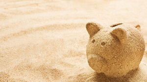 Immagine del fondo di PPT dell'industria della gestione finanziaria con il piccolo fondo dorato del maiale