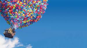 Imagem de fundo PPT do céu azul e nuvem branca balão voando casa