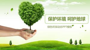 Umweltschutz-PPT-Schablone des grünen Baumgrashintergrunds
