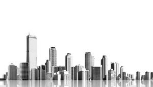 PPT background picture of black and white transparent building complex