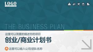 Modelo de PPT do plano de financiamento de negócios com polígono azul e fundo cinza seta