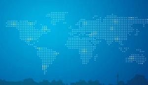 Blue world map city silhouette business ppt background picture