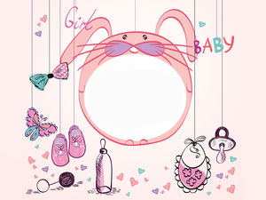 ピンクの漫画のウサギのボーダーPPTの背景画像