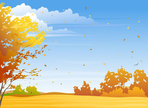 Желто-синий мультфильм небо деревья PPT фоновый рисунок