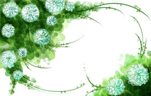 彩繪綠色花卉邊框PPT背景圖片