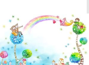Immagine del fondo PPT del giorno dei bambini del mulino a vento dell'arcobaleno