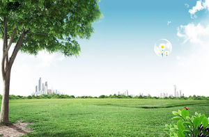 PPT background picture of lawn tree city building