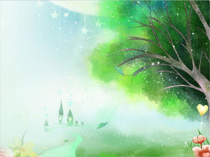 Painted landscape big tree cartoon PPT background picture