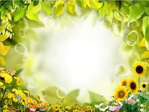 Yellow green leaf border PPT background picture