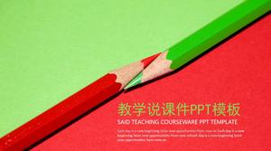 Basit kırmızı ve yeşil kalem arka plan ders PPT şablonu öğretim