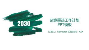PPT-Vorlage des grünen einfachen Ölfarbenhintergrundarbeitsplans