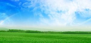 Голубое небо и белые облака зеленая трава PPT фоновый рисунок