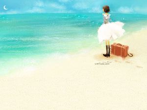 PPT background picture of the girl on the beach