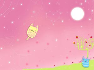 Merah muda kucing gambar latar belakang langit berbintang