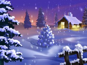 雪中​​小木屋的PPT背景圖片