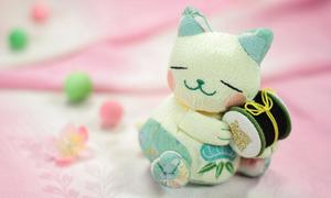 Pink plush kitten toy PPT background picture
