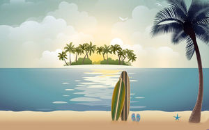 Beach coconut tree natural scenery PPT background picture