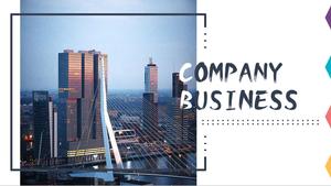 Template PPT profil perusahaan dengan latar belakang bangunan komersial modern