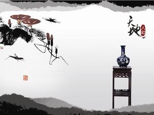 Satu set gambar latar belakang PPT gaya Cina klasik dari latar belakang lukisan tinta Cina